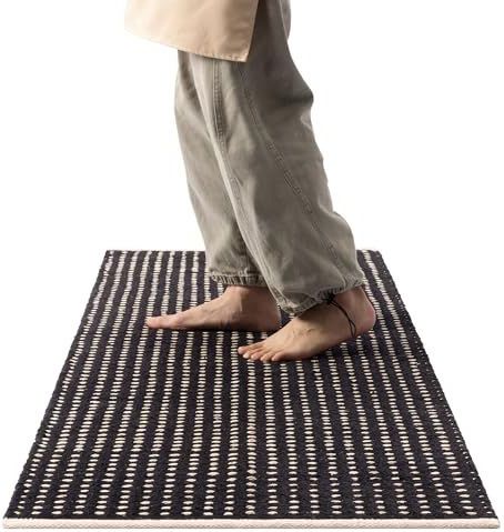 HOMELEVEL loper tapijt voor keuken - 60 x 180 cm - Antislip vloerkleed - 100% katoen - Keukenloper wasbaar - Ook voor in de gang - Beige en zwart
