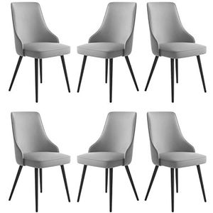 GEIRONV Keuken eetkamerstoelen Set van 6, zwarte benen lounge teller stoelen Pu Lederen waterdichte woonkamer zijstoelen Eetstoelen (Color : Smoke gray, Size : Black feet)