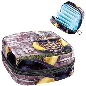 ananas comosus banaan interessant Periode Pouch Draagbaar,Tampon opbergtas voor maandverband, Meerkleurig, 4.7x6.6x6.6 in/12x17x17 cm