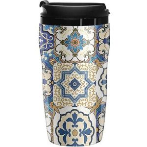 Prachtige Patchwork Marokkaanse Tegel Koffiekopjes Met Deksels Dubbele Muur Plastic Reizen Koffie Mok Verwijderbare Drankjes Tumbler 250ml