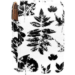 Zwarte herfstbladeren lipgloss houder lippenstift case draagbare make-up tas reizen lippenstift organizer case met spiegel mini lippenstift opbergdoos voor vrouwen