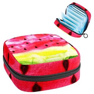 Periode Pouch Draagbare Tampon Opbergtas,Tampon Houder voor Portemonnee Vrouwelijke Product Organizer,Watermeloen Aquarel, Meerkleurig, 4.7x6.6x6.6 in/12x17x17 cm