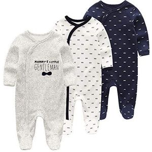Babybodysuit voor pasgeborenen voor jongens en meisjes, biologisch katoen, overall met lange mouwen, pak van 3 outfits, kleding, 0-24 maanden, wit/weelderige tuin
