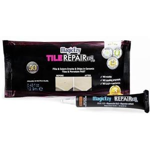 MagicEzy Tile RepairEzy Tile Repair (middengrijs) snel repareren van splinters en gaten in keramische tegels, dikke tegelvuller, reparatiekit, 12,9 ml