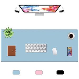 LL-COEUR Grote Kunstleer Waterbestendig Muismat Computer Kantoor Bureaulegger (1200 x 500 x 2 mm, Blauw)
