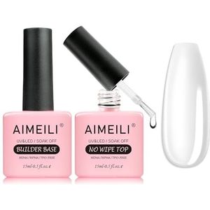 AIMEILI Top Coat en Clear Builder Gel Nail Extension Nagellak UV LED Nail Enhancement Gel Set voor Nagels Gebouw, Versterking, Decoratie Lijm Vloeibare Manicure 2x15ml