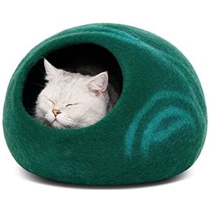 MEOWFIA Premium vilten kattenbedgrot - handgemaakt bed van 100% merinowol voor katten en kittens (lichte tinten) (medium, aquamarijn)