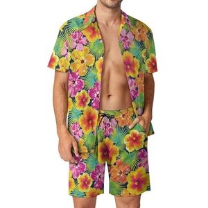 Hawaiiaanse Kokospalmshirts en Shorts Voor Heren, Set Van 2 Stuks, Strandvakantie-outfits Met Korte Mouwen, Casual Sportkleding (Color : Color 5, Size : M)