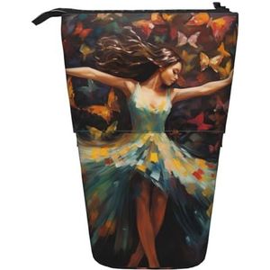 Evengigy Meisje Dans Vlinder Print Leuke Etui met Zip Verstelbare Stand Potlood Houder Grappige Make-up Tas, Zwart, Eén maat, Tas Organizer