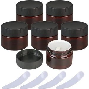 OIFAODAO， Pak van 6, 60 ml lege bruine plastic cosmetische potpotten met binnenvoering en zwarte deksels potje make-up containerset ，Cosmetische potjes