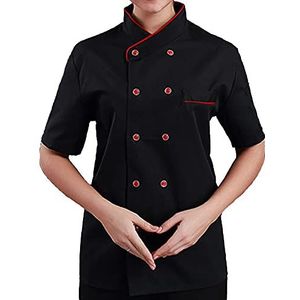 YWUANNMGAZ Koksjas voor heren en dames, uniseks hotel keuken chef-kok werkkleding uniform ademende chef-koks jassen voor koks restaurant personeel obers (kleur: zwart, maat: F (4XL))