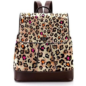 Gepersonaliseerde casual dagrugzak tas voor tiener oranje roze luipaard print patroon schooltassen boekentassen, Meerkleurig, 27x12.3x32cm, Rugzak Rugzakken