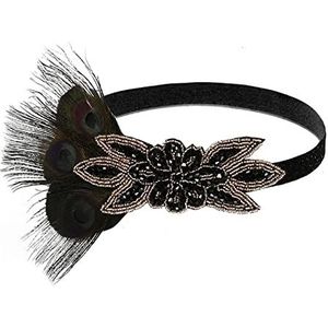 Veer Hoofdband Dames Vintage 1920s Great Gatsby Flapper Hoofdband Veer Bruiloft Party Hoofddeksel Charleston Party Kostuum Haaraccessoire Carnaval Veer Hoofdband (Size : Noir)