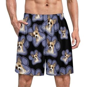 Chihuahua hondenpoot grappige pyjama shorts voor mannen pyjamabroek heren nachtkleding met zakken zacht