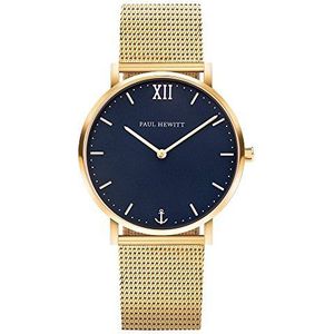 PAUL HEWITT Sailor Line Blue Lagoon - Goud Roestvrij Stalen Horloge met Gouden Meshband voor Mannen en Vrouwen, Blauwe Wijzerplaat, Blauw/Goud, Cas Ø: 39 mm | Bracelet: Standard, Riem