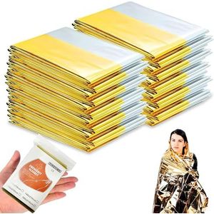 JAADU nooddeken, 10 stuks, 210 x 160 cm, herbruikbare warme nooddeken voor kamperen, wandelen en eerste hulp (goud en zilver)