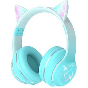 Bluetooth hoofdtelefoon voor kinderen,kattenoor LED oplichtende draadloze hoofdtelefoon voor kinderen,stereogeluid,opvouwbare,verstelbare hoofdband,kinderhoofdtelefoon met microfoon voor school/tablet