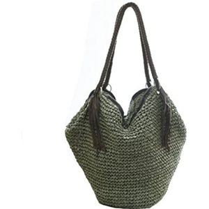 Stro Tas Stro Handtas Grote Geweven Tas Strandtassen Dames Handtassen Zomer Vrouwelijke Casual Damestassen Schoudertas Kwastje Rits Stro Strandtas (Color : A)