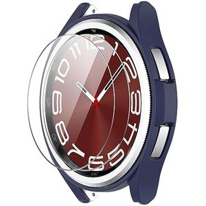 GIOPUEY [1+2 stuks] Hoesje compatibel met Samsung Galaxy Watch 6 Classic 47 mm, met gehard glas, hard plastic materiaal, anti-stoot, Samsung Galaxy Watch 6 Classic 47 mm hoesje - marineblauw