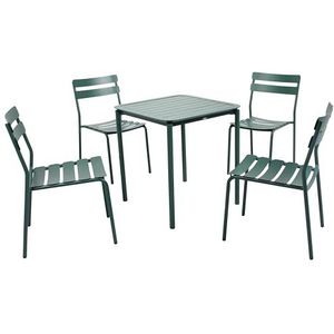 Oviala Vierkante terrastafel (70 x 70 cm) en 4 stoelen, donkergroen