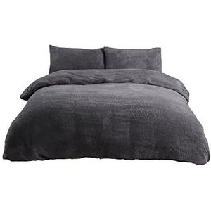 Sleepdown Teddy Fleece beddengoedset voor tweepersoonsbed, antraciet