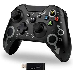 Draadloze controller, draadloze pc-gamepad met 2,4 GHz draadloze adapter, compatibel met Xbox One / One S / One X / P3-host / Windows 7/8/10 (zwart)