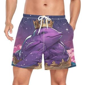 Niigeu Cartoon Funny Dolphin Purple mannen zwembroek shorts sneldrogend met zakken, Leuke mode, L