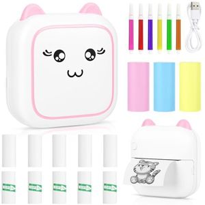 Comuis Sharp Mini-fotoprinter, draagbaar, draadloos, bluetooth, met 13 rollen thermisch papier, printer voor foto's, labellijst (A)