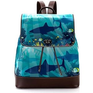 Blauwe koraal haai gepersonaliseerde casual dagrugzak tas voor tiener, Meerkleurig, 27x12.3x32cm, Rugzak Rugzakken