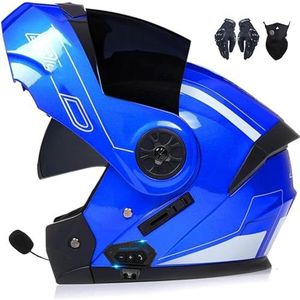Motorhelm Flip-Up Helm met Bluetooth Modulaire Dubbele Zonneklep Volledige Helm Unisex Helm, Installatie-Gratis Geïntegreerd Communicatiesysteem, DOT/ECE Gecertificeerde Helm B,M=57-58cm