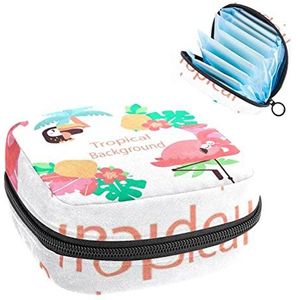 Periode Pouch Draagbare Tampon Opbergtas,Tampon Houder voor Portemonnee Vrouwelijke Product Organizer,Flamingo Bloemen Tropische Achtergrond, Meerkleurig, 4.7x6.6x6.6 in/12x17x17 cm