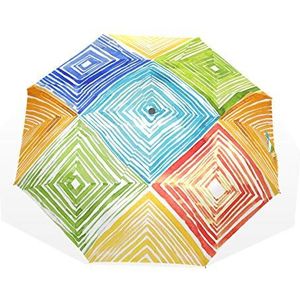 Rootti 3 Vouwen Lichtgewicht Paraplu Aquarel Ontwerp Ruit Een Knop Auto Open Sluiten Paraplu Outdoor Winddicht voor Kinderen Vrouwen en Mannen