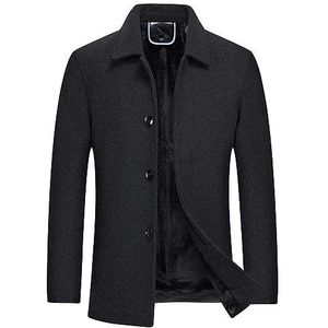 Heren Wol Peacoat Blended Casual Bovenkleding Winddicht Business Blazer Winterjas (Color : Black, Maat : Heren-L)