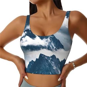 Landschap met bergen en wolken print vrijetijdskleding vrouwen sport vest yoga vest workout vest voor vrouwen lichtgewicht trendy, Zwart, S