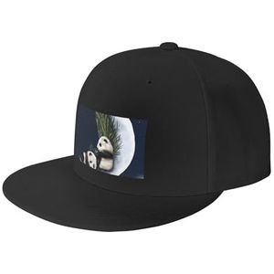 OPSREY Panda en maan bedrukte verstelbare baseballpet neutrale sporthoed, Zwart, 5-7