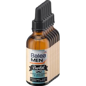 Balea MEN Baardolie, 300 ml (6x 50 ml) - Perfect voor dagelijkse baardstyling - Verrijkt met zonnebloem-, argan-, jojoba- en amandelolie