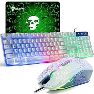 UK Layout Gaming Toetsenbord en Muis Sets Regenboog Backlit Ergonomisch Usb Gaming Toetsenbord + 2400 DPI 6 Knoppen Optische Regenboog LED Usb Gaming Muis + GRATIS Gaming Muismatten