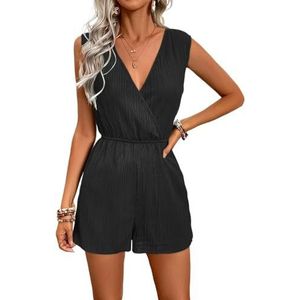 BANGHA Jumpsuits Voor Vrouwen Zomer Casual 2 Stuks Jump Pak Vrouwen Overalls Playsuits Vakantie Een Stuk Outfits Romper Zomer Casual Kruis V-hals Mouwloos Effen Korte Vrouwelijke, EPM2401096-2, XL