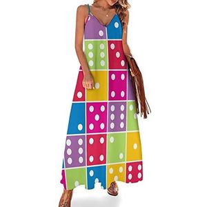 Kleurrijke verschillende posities dobbelstenen vrouwen zomer maxi-jurk V-hals mouwloze spaghettiband lange jurk