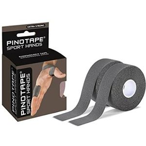 Pinotape Sporttape, voor hands, donkergrijs, 2 x 5 m x 2,5 cm, waterdichte kinesiotape, extra sterke grip, latexvrij, zeer goede huidverdraagzaamheid (1 verpakking met elk 2 tapes)