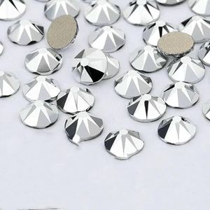 2088 DIY kristal nageldecoraties zonder hotfix, 8 grote en 8 kleine strass steentjes, platte achterkant, plaknagels voor nagelkunst, zilver, SS10-1440 stuks