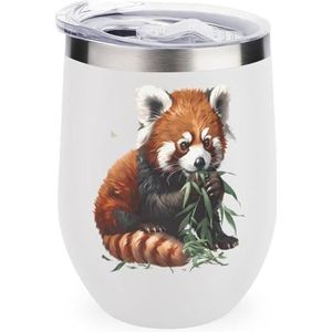 Rode Panda 12oz Wijn Tumbler Met Deksel Roestvrij staal Cup Dubbele Muur Vacuüm Geïsoleerde Koffie Mok