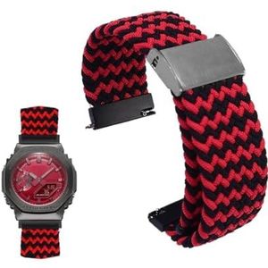 Hoge elastische nylon horlogeband geschikt for Casio DW5600 GW-5000 GW-M5610 GA2100 GA-2100 DW-5600 GM2100 Mode stoffen horlogeband armband (Color : Black red, Size : 16mm)