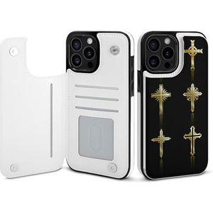 Eligious Cross Design Collection Flip telefoonhoesje compatibel voor iPhone 15 Pro Max, schattig portemonneehoesje, telefoonhoesje met kaarthouder