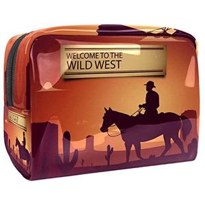 Make-uptas PVC toilettas met ritssluiting waterdichte cosmetische tas met wilde westen Cowboy voor vrouwen en meisjes