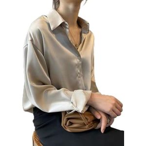 Zijde Koreaanse Kantoor Dames Elegante Shirt Blouse Vrouwen Mode Button Up Satijnen Shirt Vintage Witte Lange Mouwen Tops Femme