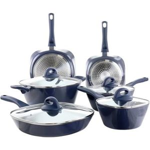 SDFGH 10-delige keramische anti-aanbak aluminium pannenset in blauwe potten en pannen set kookpotten en pannen