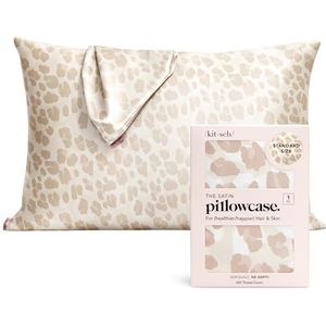 Kitsch Satijnen kussensloop voor haar en huid - zachter dan zijden kussensloop voor haar en huid | verkoelende satijnen kussenslopen met rits | satijnen kussensloop | Standaard Queen (luipaard, 1