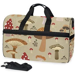 MONTOJ Kleurrijke Paddestoel Patroon Oversized Canvas Reizen Tote Duffel Schouder Overnight Weekend Tas