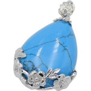 Natuursteen Paars Kristal Aventurijn Opaal Carneool Onyx Rozenkwarts Lapis Teardrop Ingelegd Metaal Bloem Hanger-blauwe turkoois